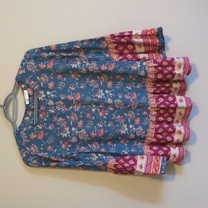 Beachlunchlounge Teal Multi-Print Baby‎ Doll Top Size Small